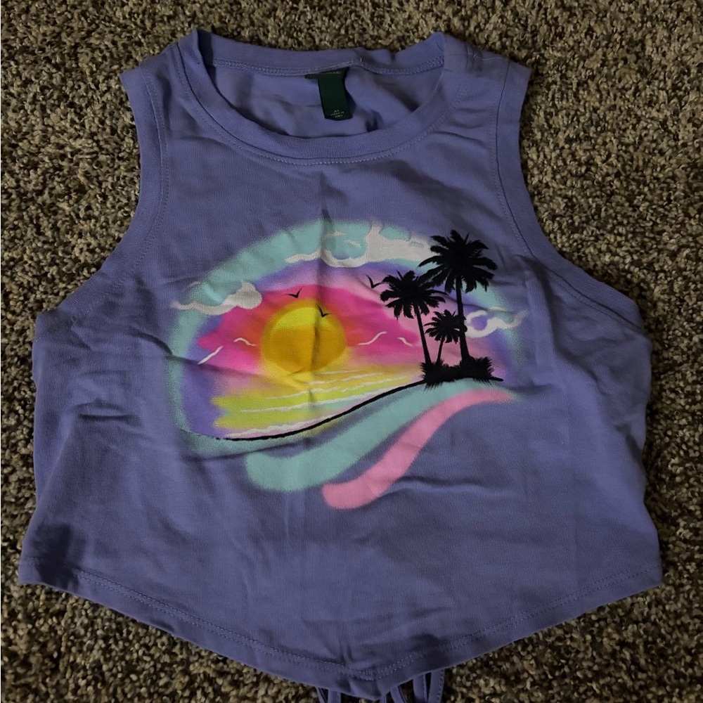 Wild Fable Purple Crop Top with Sunset Design